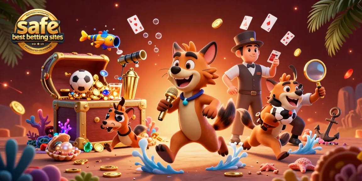 Engage with safe best betting sites not on gamstop / bookies not on gamstop through an exciting sports-themed 3D illustration featuring hyenas.
