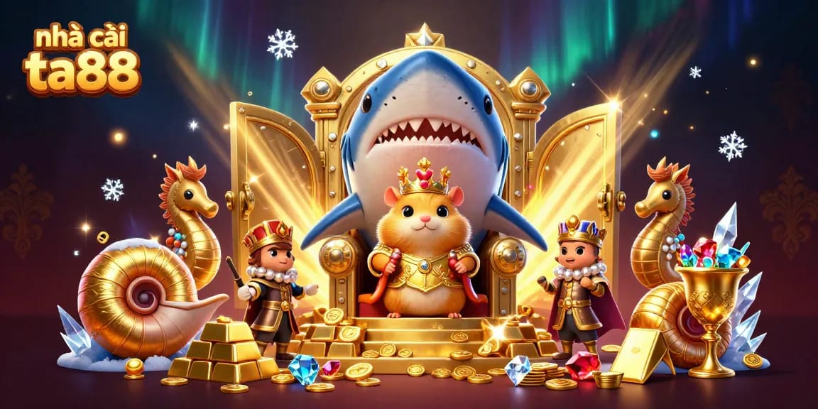 Play with excitement at nhà cái ta88, featuring a golden hamster king and treasure in a vibrant 3D casino scene.