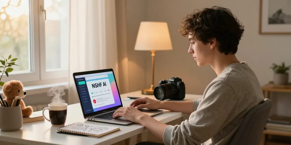 Engagement with nsfw ai platform in a cozy, sunlit home office.