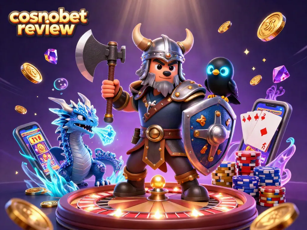 Experience the exciting gameplay of Cosmobet Casino in this vibrant illustration, featuring key elements of slots and poker.