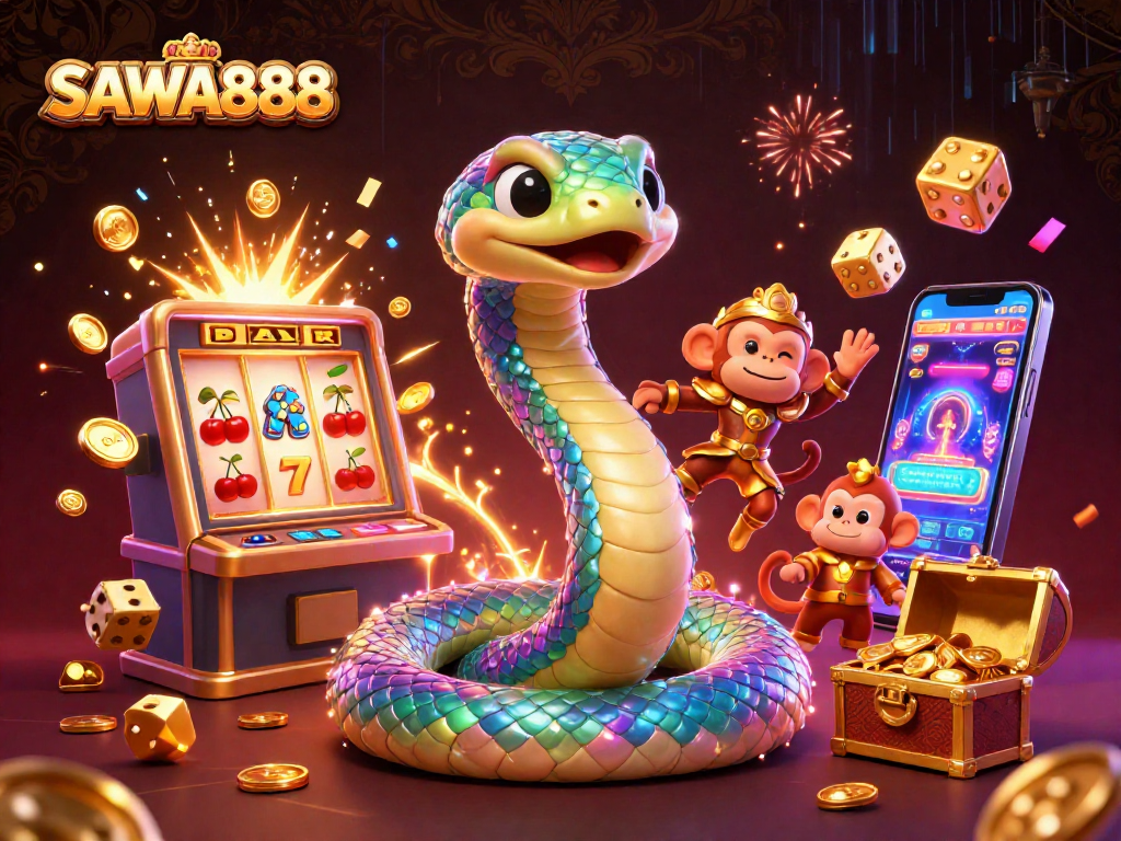 SAWA888 launches thrilling spins with a dynamic jackpot scene and vibrant casino elements.