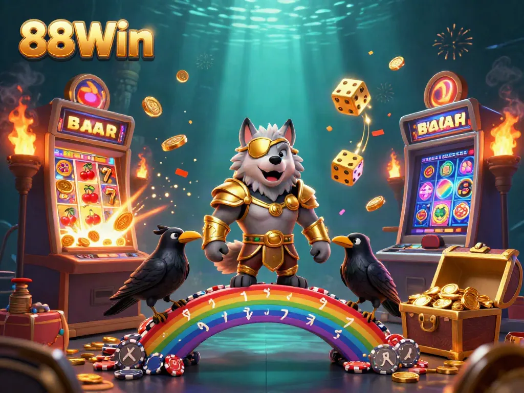 Experience the excitement of 88Win with vibrant characters and casino elements bursting with action.