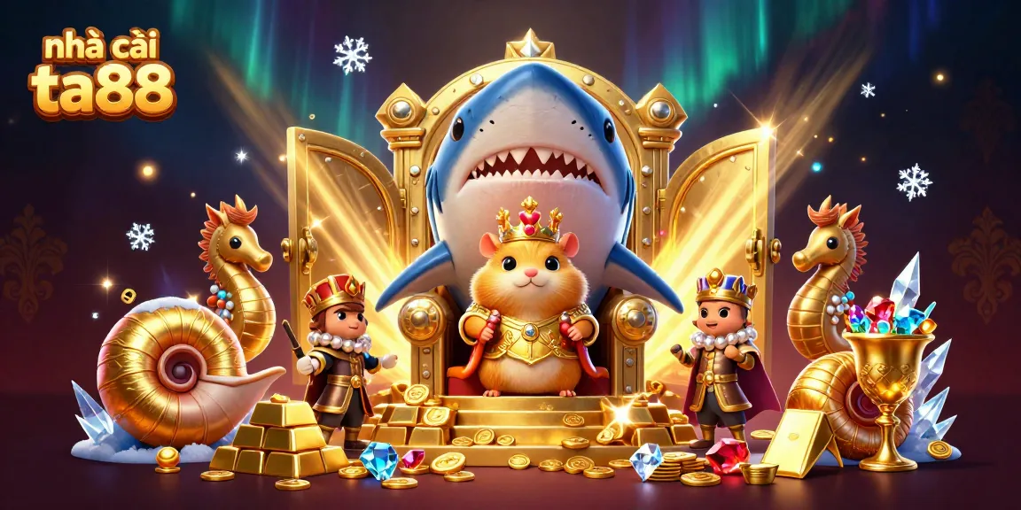Play with excitement at nhà cái ta88, featuring a golden hamster king and treasure in a vibrant 3D casino scene.